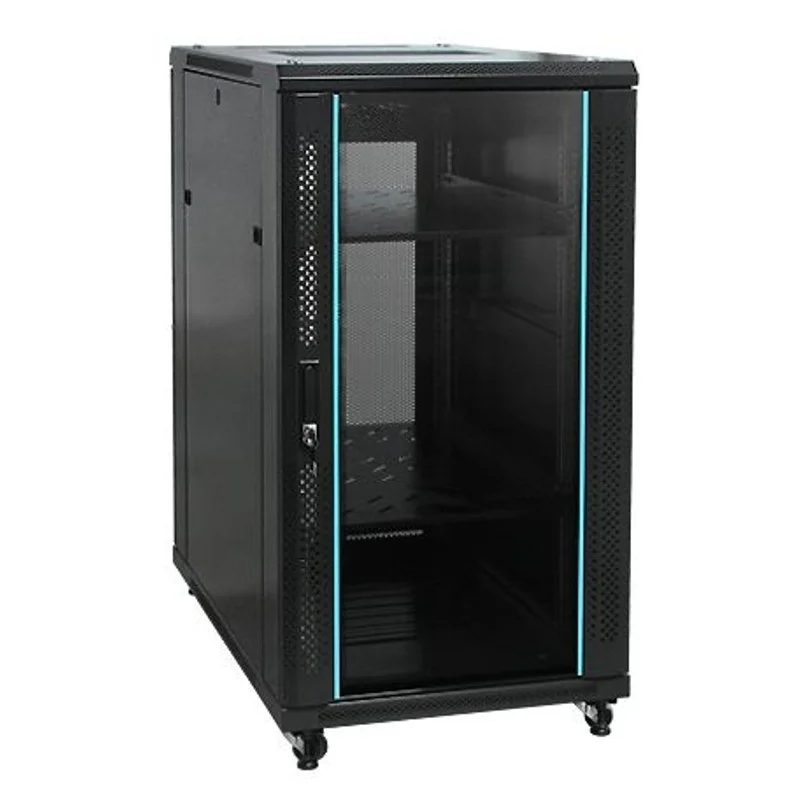 18U Data Cabinet 600x600mm Free Standing Network Cabinet with Glass Door and Cooling Fan