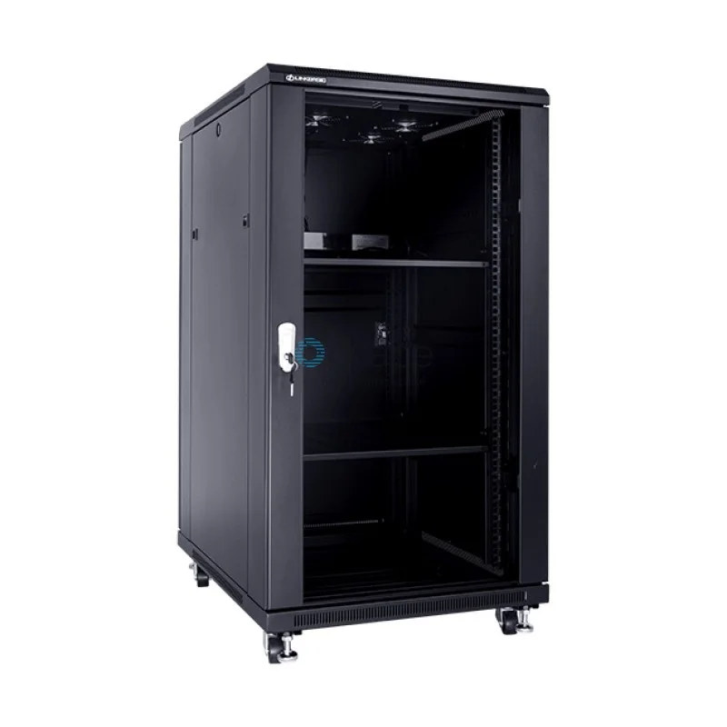 22U Data Cabinet 600x600mm Floor Standing Network Cabinet with Glass Door and Dual Cooling Fans