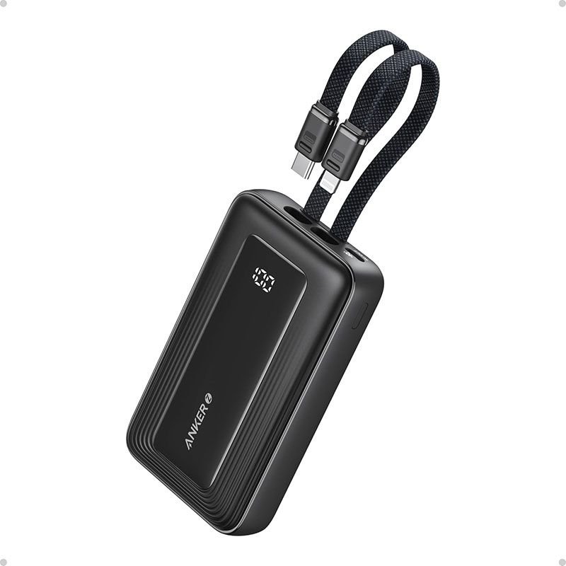 Anker Zolo Power Bank 10,000mAh 30W with Built-in USB-C and Lightning Cables – A1680H11 – Black
